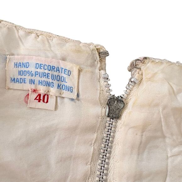 Vintage 60s Beaded Sequin Wool Top Flapper Fringe Holiday Party Cocktail Cream M - Picture 3 of 5